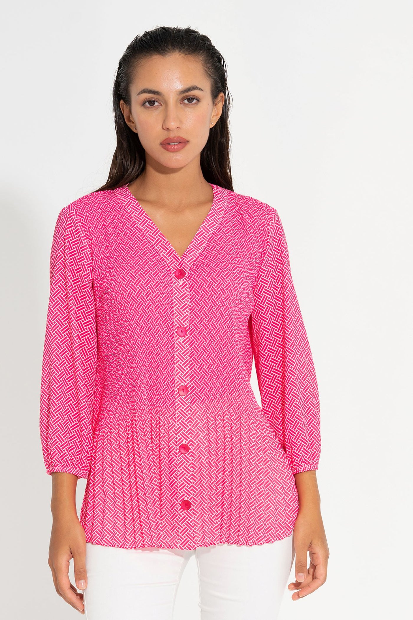 Bariloche Patio Pink and White Print Shirt