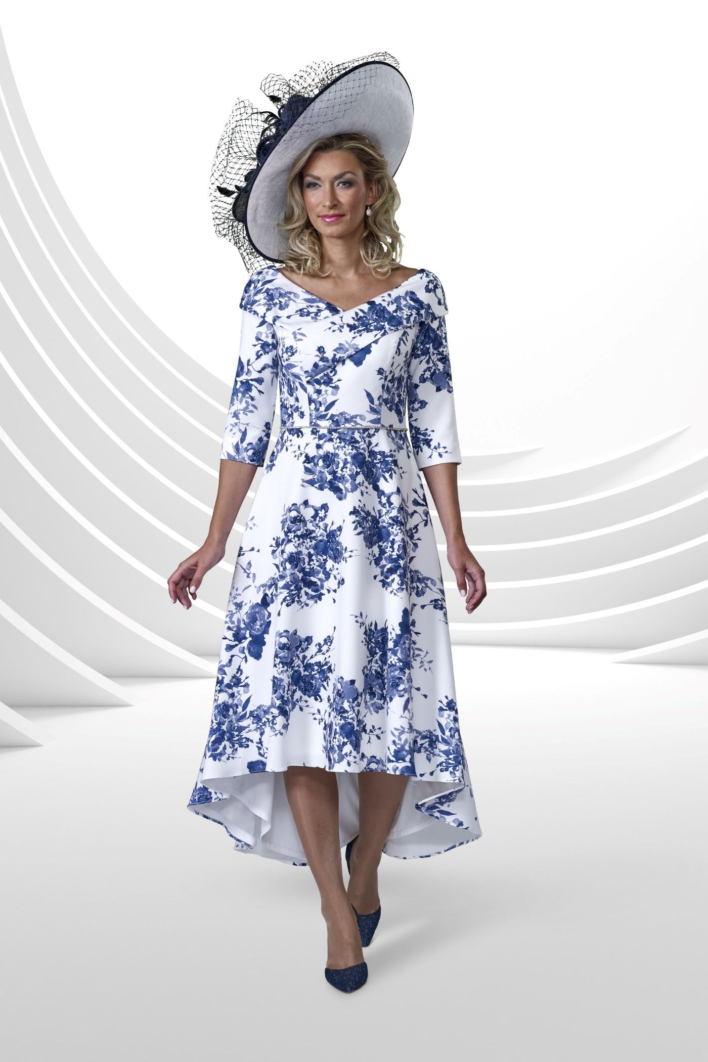 Veromia VO9192 Navy/Ivory Sleeved Occasion Wear Dress
