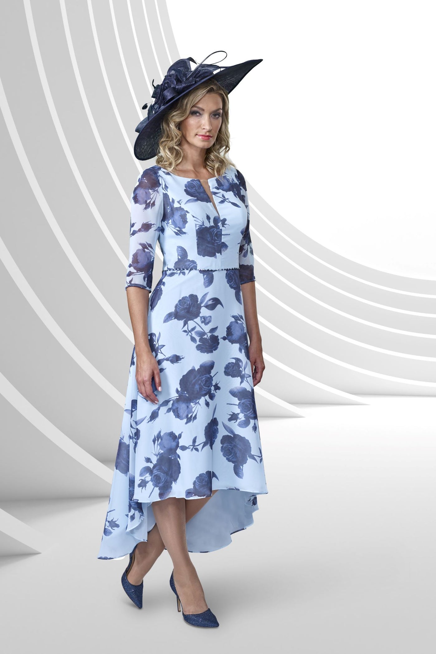 Veromia VO9200 Baby Blue/Navy Sleeved Occasion Dress