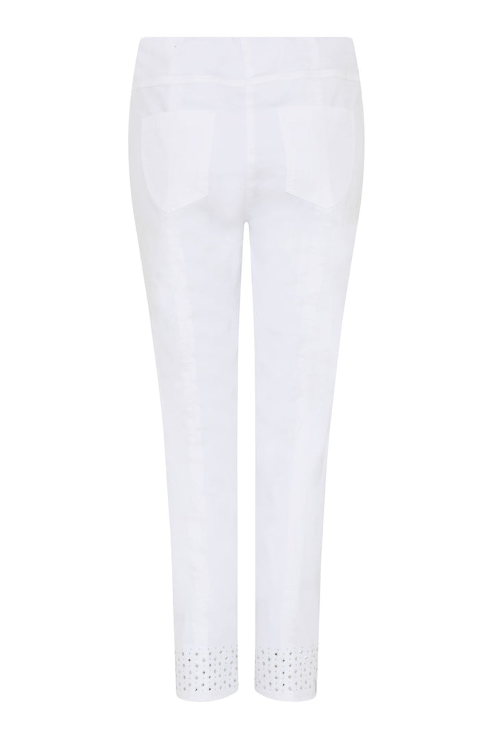 Robell White Trouser with stud detail to ankle 53440