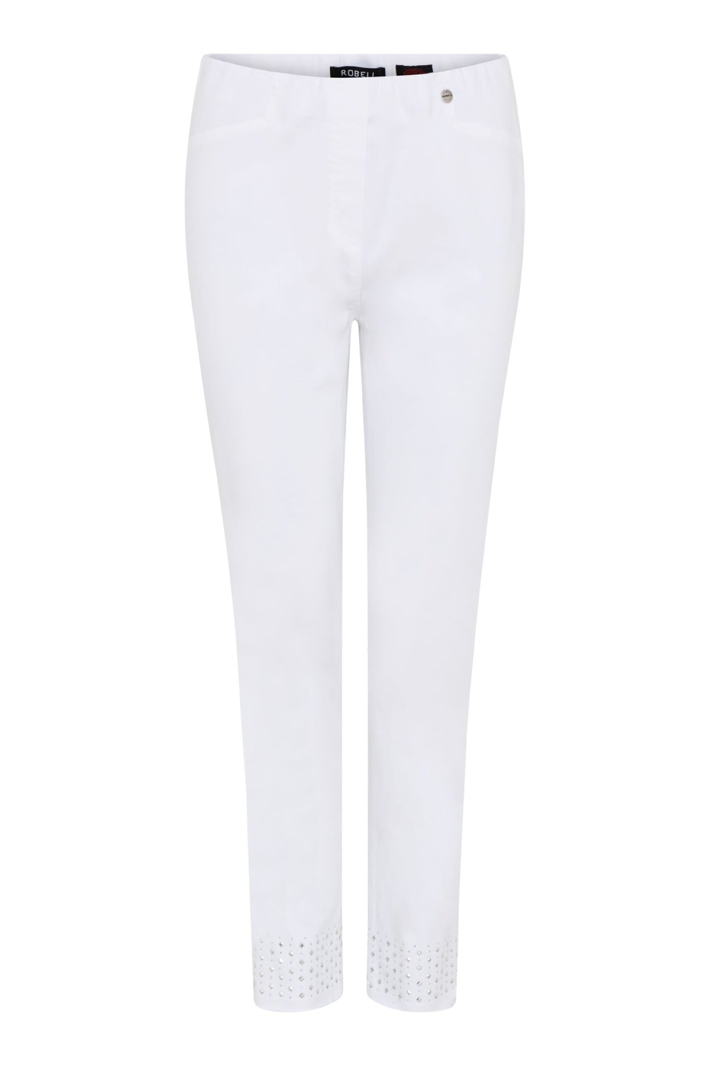 Robell White Trouser with stud detail to ankle 53440