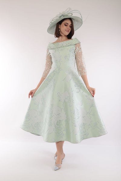 Bella Premium 2998 Mint Fit and Flare Dress