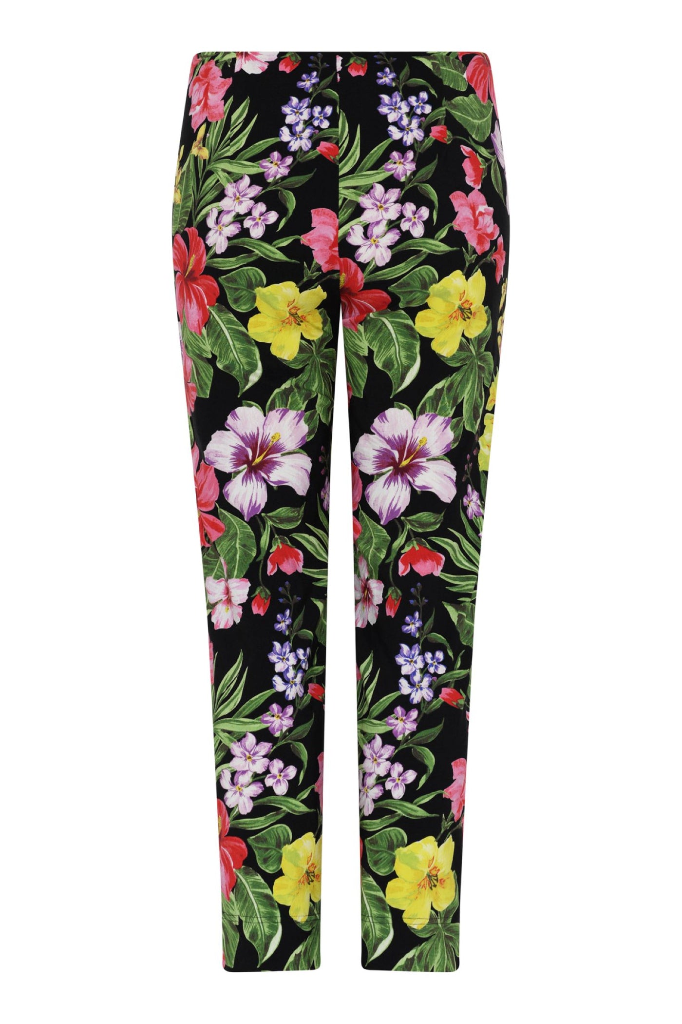 Robell Black Floral Trousers Rose 51622