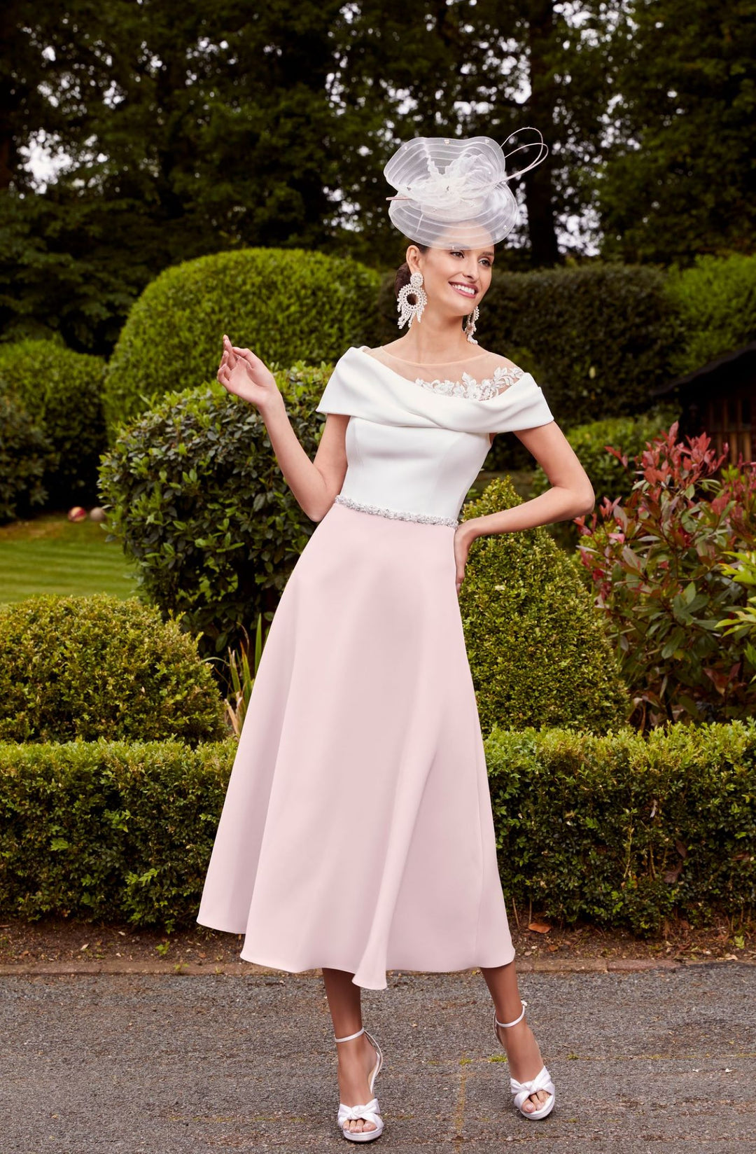 veni infantino pink dress Veni Infantino for Ronald Joyce A Line Lace Detail Dress, Ice Pink, 991821