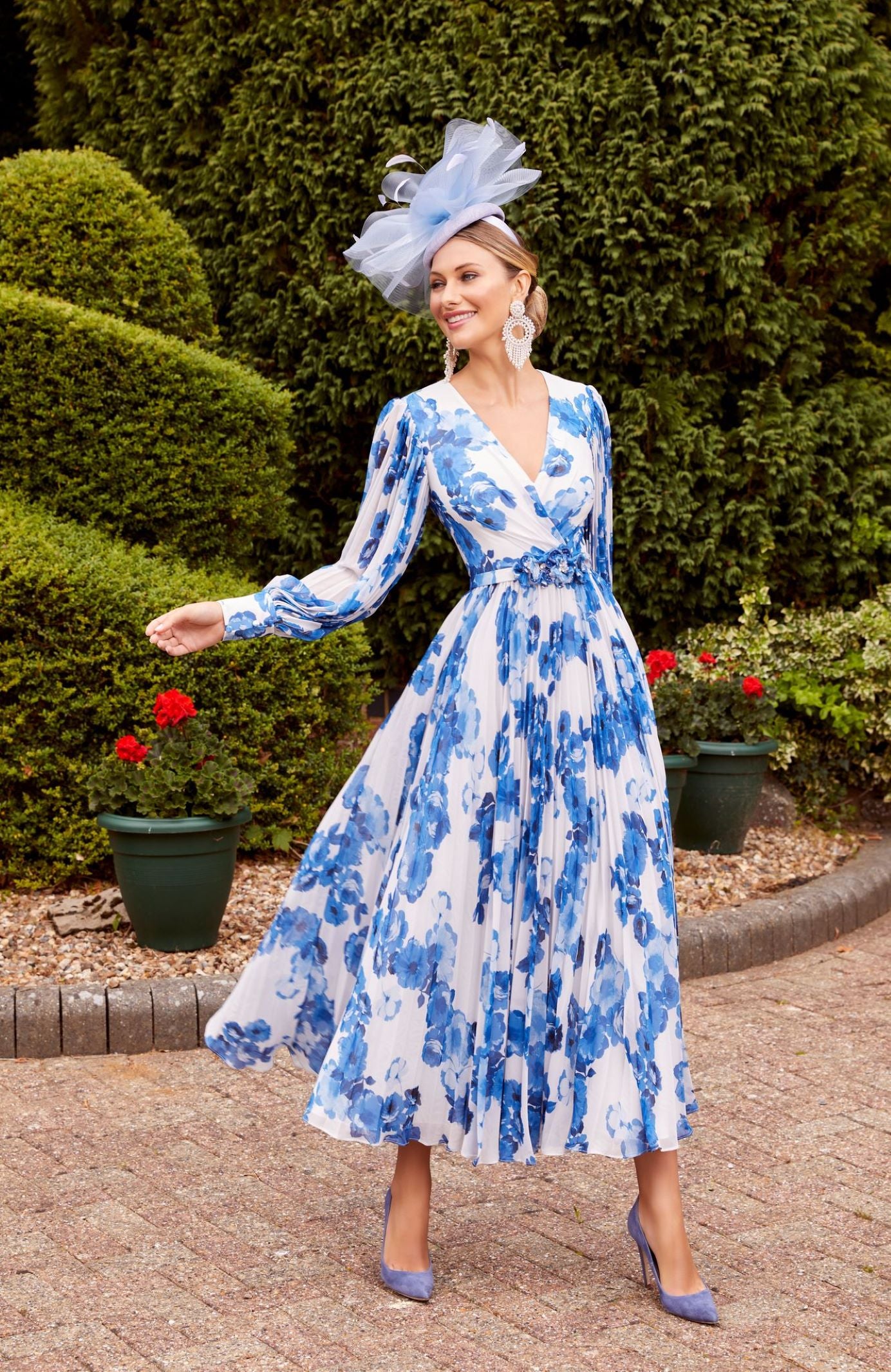 Invitations By Veni Infantino 29806 Royal Blue Ivory Chiffon Sleeved Dress