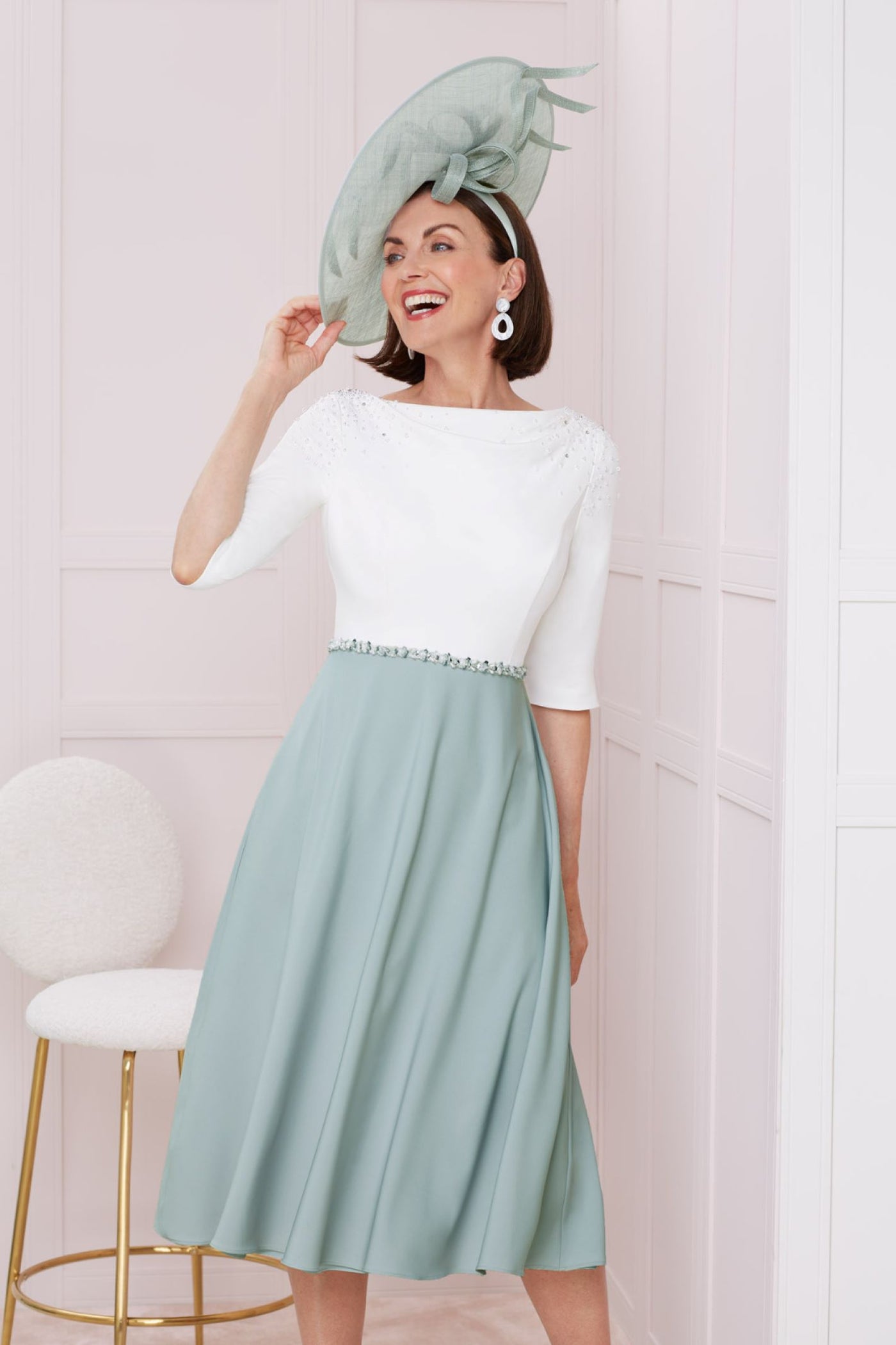 John Charles Cowl Back Sleeved A Line Dress Ivory Eggshell 66311